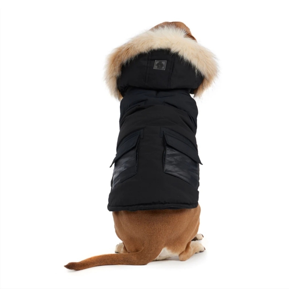 Pajar Pup Zeus Parka Jacket for Dogs With Faux Fur Trim Black Large Winter Coat